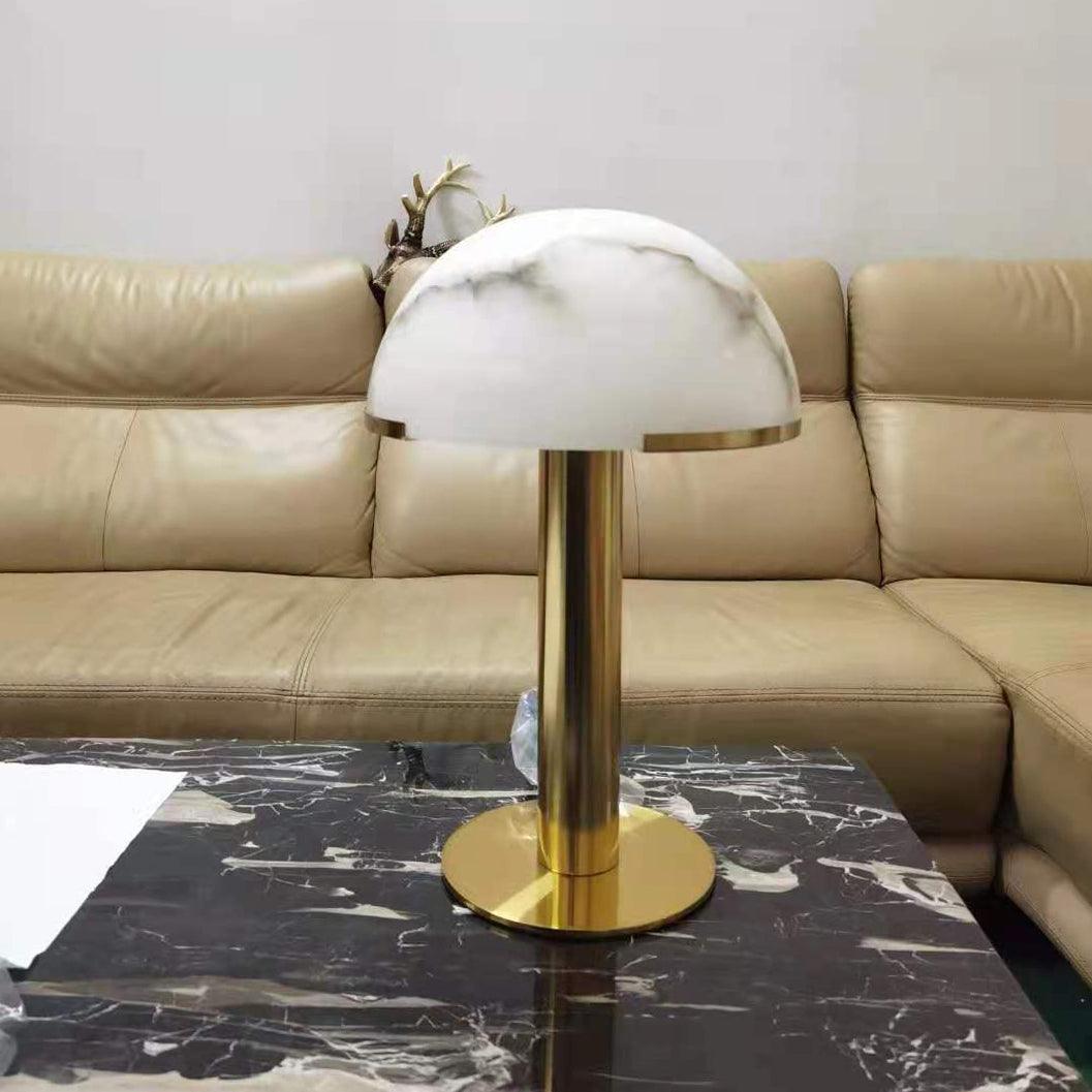 Minimalist Table Lamp Alabaster Stone Bronze Base 11