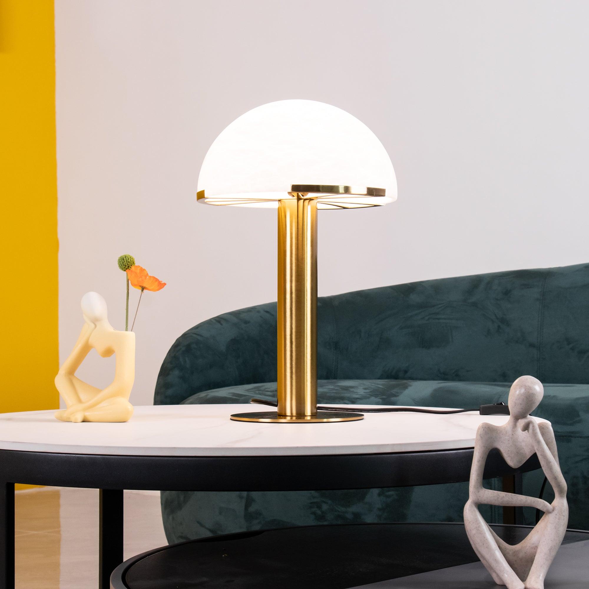 Minimalist Table Lamp Alabaster Stone Bronze Base 7
