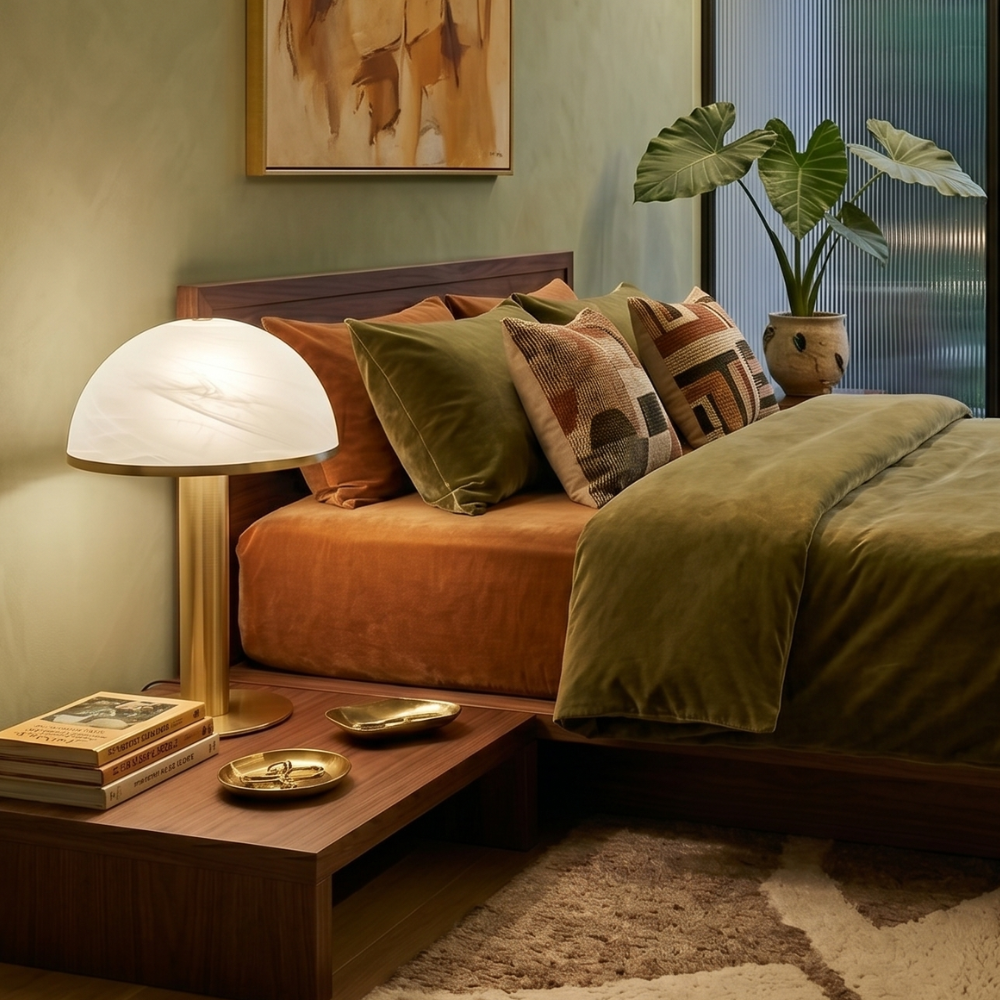 Minimalist Table Lamp Alabaster Stone Bronze Base 99