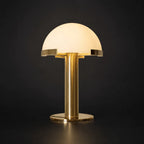 White Alabaster Stone Table Lamp Cylindrical Gold Metal Base Minimalist Living Room Bedroom Home Decor - Stack & Clear 3