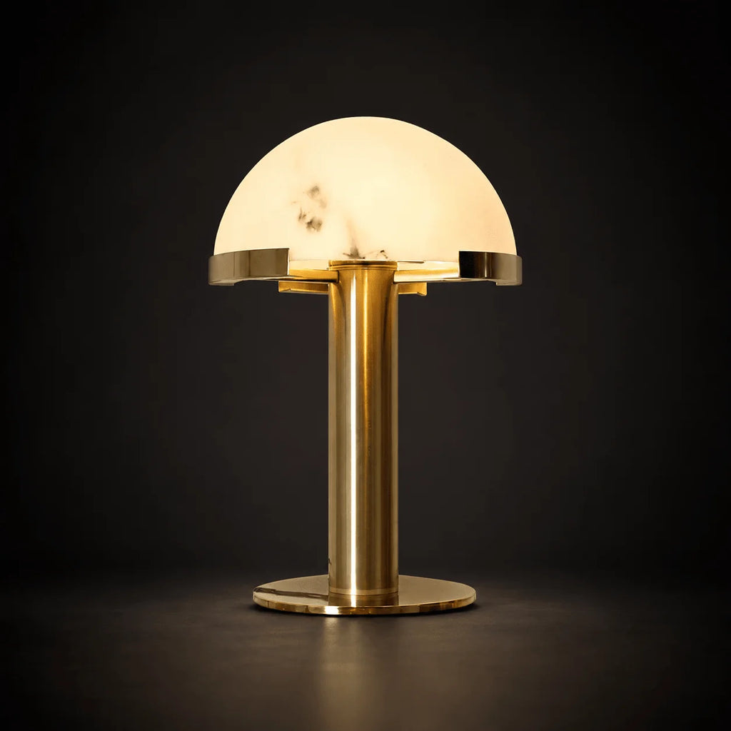 White Alabaster Stone Table Lamp Cylindrical Gold Metal Base Minimalist Living Room Bedroom Home Decor - Stack & Clear 14