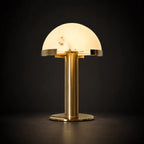 White Alabaster Stone Table Lamp Cylindrical Gold Metal Base Minimalist Living Room Bedroom Home Decor - Stack & Clear 14