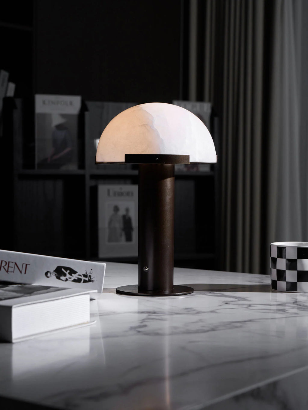 White Alabaster Stone Table Lamp Cylindrical Gold Metal Base Minimalist Living Room Bedroom Home Decor - Stack & Clear 7