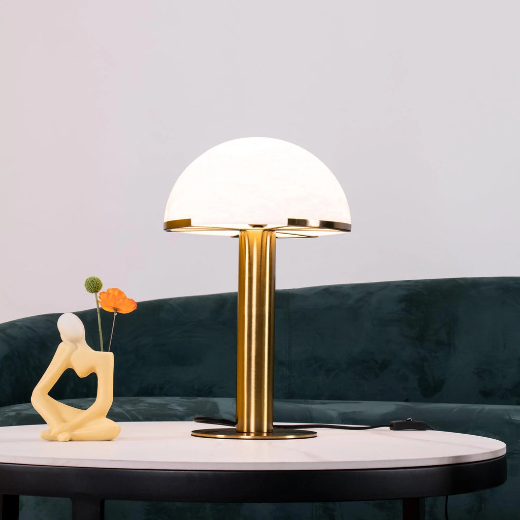 White Alabaster Stone Table Lamp Cylindrical Gold Metal Base Minimalist Living Room Bedroom Home Decor - Stack & Clear 9