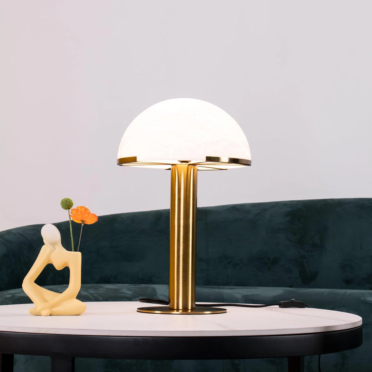 White Alabaster Stone Table Lamp Cylindrical Gold Metal Base Minimalist Living Room Bedroom Home Decor - Stack & Clear 9