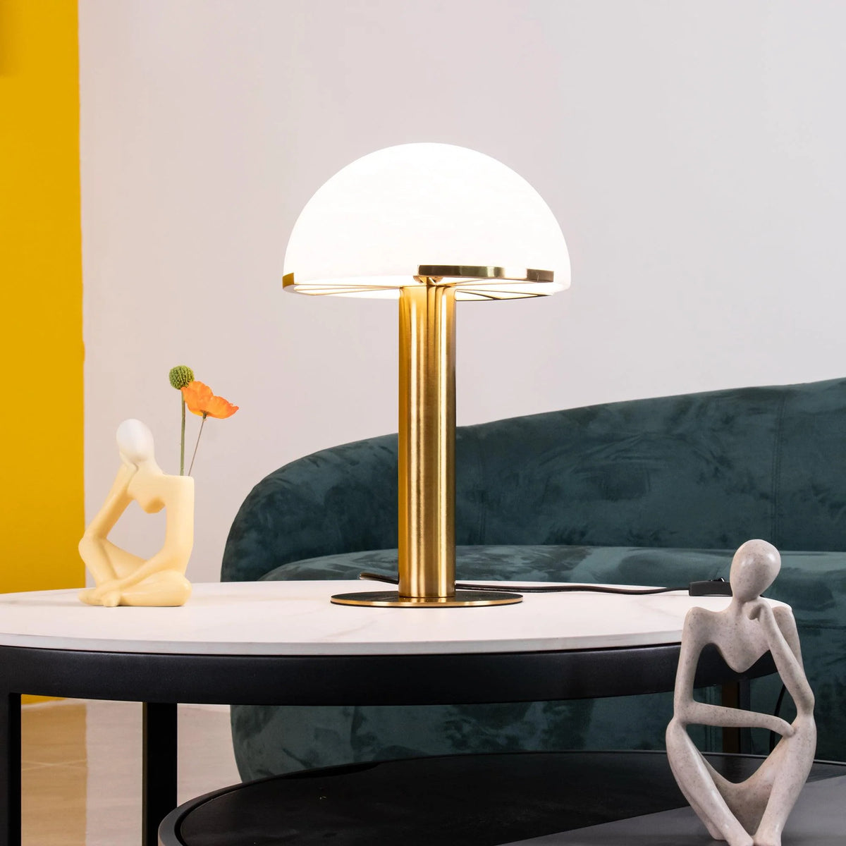 White Alabaster Stone Table Lamp Cylindrical Gold Metal Base Minimalist Living Room Bedroom Home Decor - Stack & Clear 10