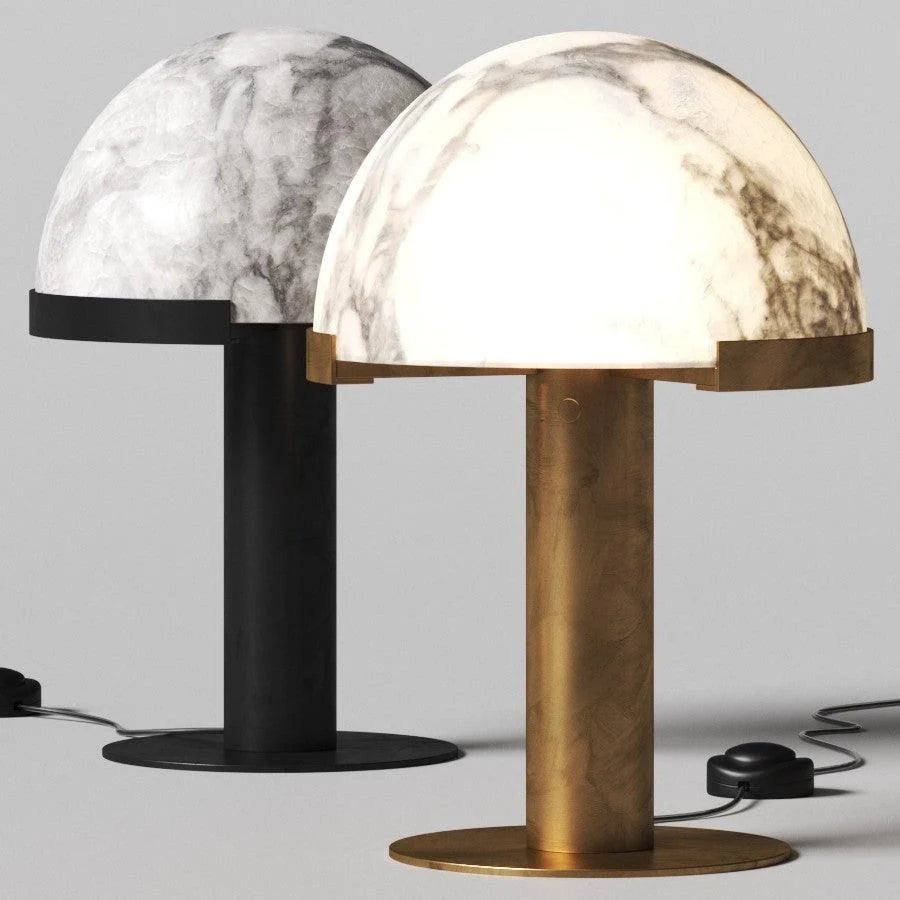 White Alabaster Stone Table Lamp Cylindrical Gold Metal Base Minimalist Living Room Bedroom Home Decor - Stack & Clear 11