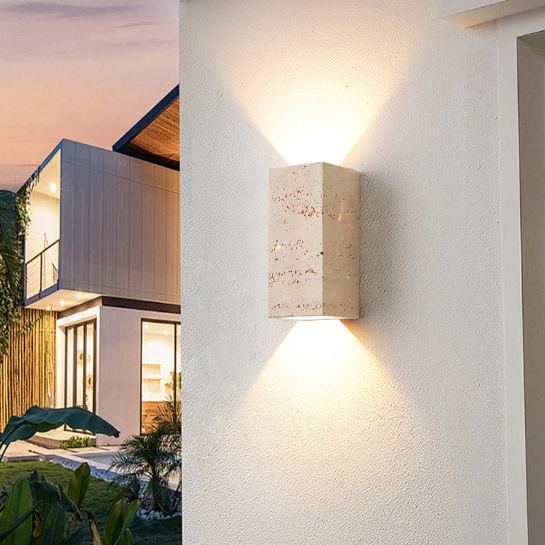 Minimalist Travertine Wall Sconce with Up-and-Down LED Lighting – Waterproof Outdoor and Bathroom Use 1