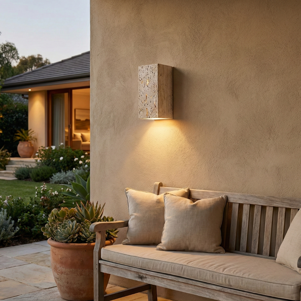 Minimalist Travertine Wall Sconce with Up-and-Down LED Lighting – Waterproof Outdoor and Bathroom Use 10