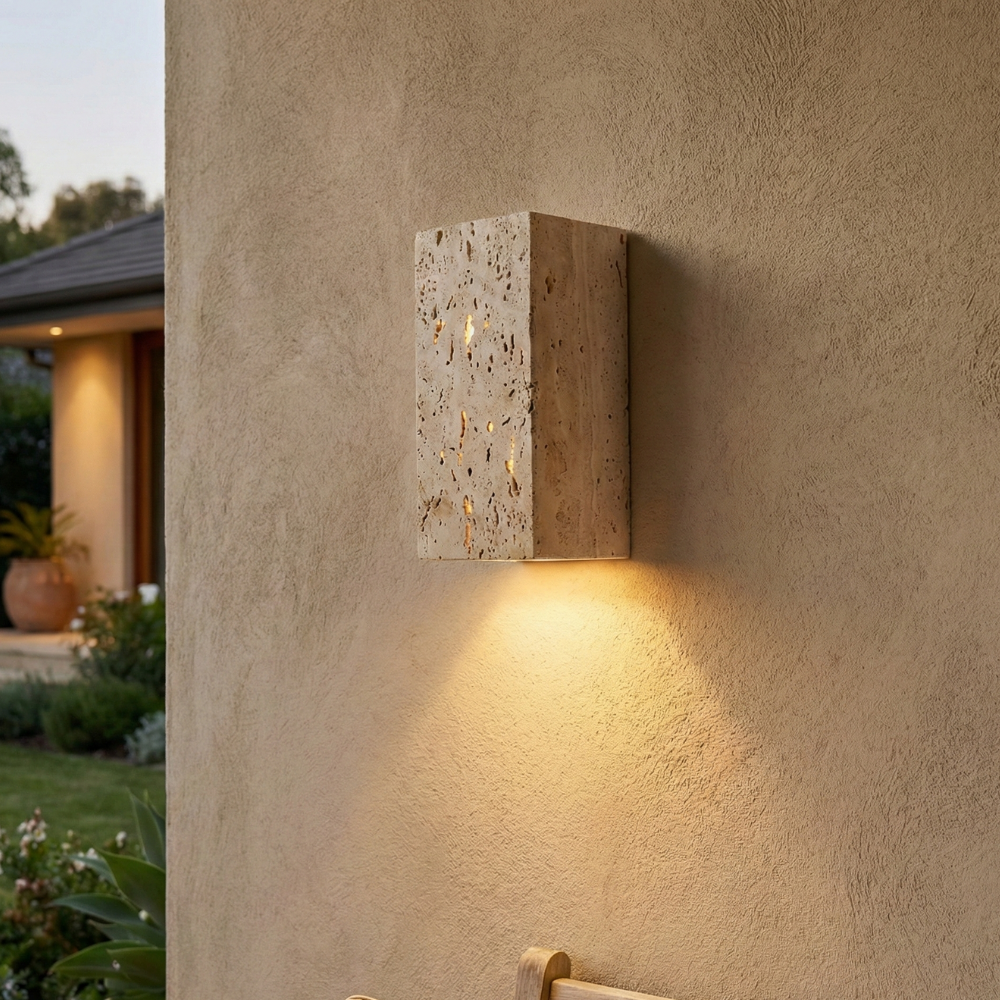 Minimalist Travertine Wall Sconce with Up-and-Down LED Lighting – Waterproof Outdoor and Bathroom Use 11