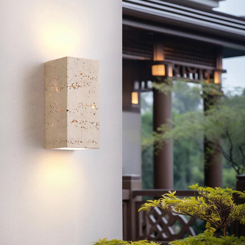 Minimalist Travertine Wall Sconce with Up-and-Down LED Lighting – Waterproof Outdoor and Bathroom Use 2