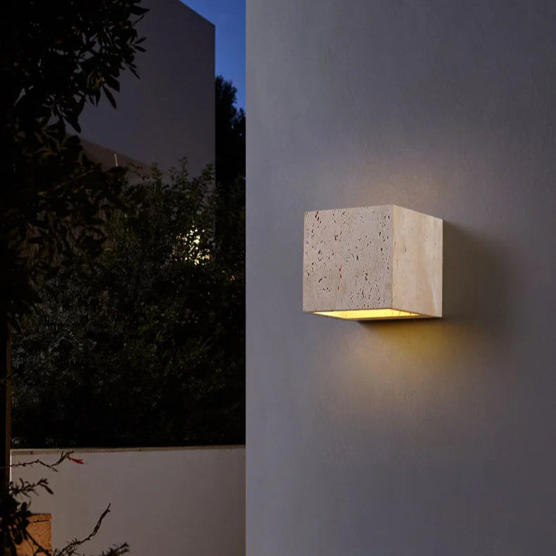 Minimalist Travertine Wall Sconce with Up-and-Down LED Lighting – Waterproof Outdoor and Bathroom Use 3