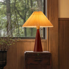 Minimalist Vintage Wooden Table Lamp – LED Bedside Lamp with Fabric Shade in Light Brown & Walnut Finish 4