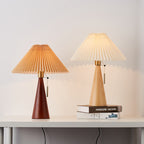 Minimalist Vintage Wooden Table Lamp – LED Bedside Lamp with Fabric Shade in Light Brown & Walnut Finish 7