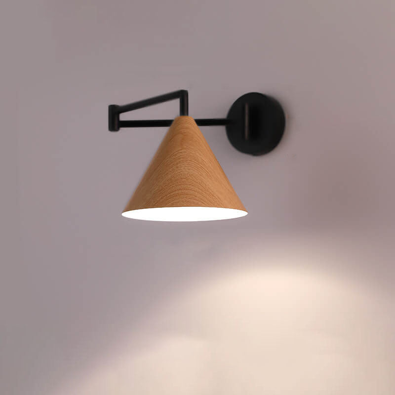 Minimalist Wall Sconce Lighting in Walnut Finish – Modern Iron Cone Wall Lamp for Bedroom and Living Room 2
