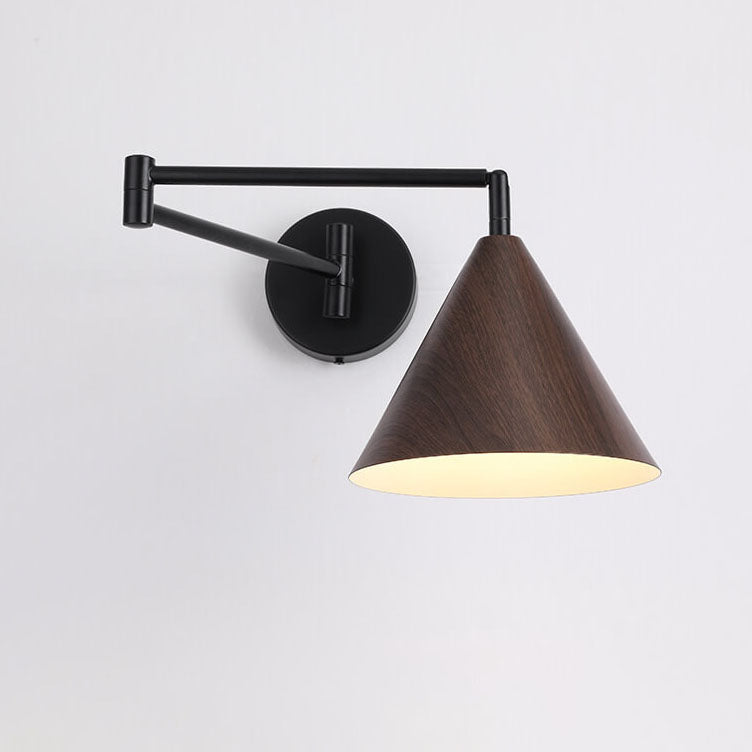 Minimalist Wall Sconce Lighting in Walnut Finish – Modern Iron Cone Wall Lamp for Bedroom and Living Room 5