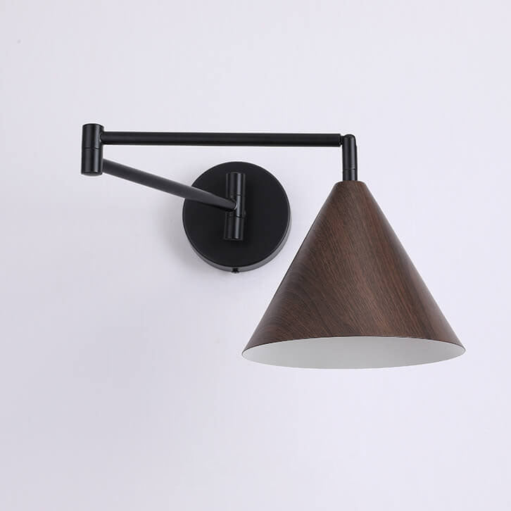 Minimalist Wall Sconce Lighting in Walnut Finish – Modern Iron Cone Wall Lamp for Bedroom and Living Room 7