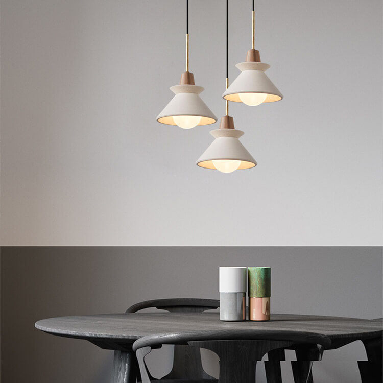 Minimalist White Cement Pendant Light – Modern Tapered Design for Living Spaces 0