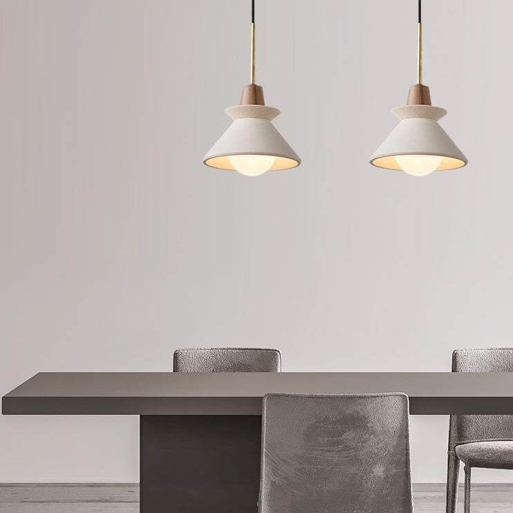 Minimalist White Cement Pendant Light – Modern Tapered Design for Living Spaces 1
