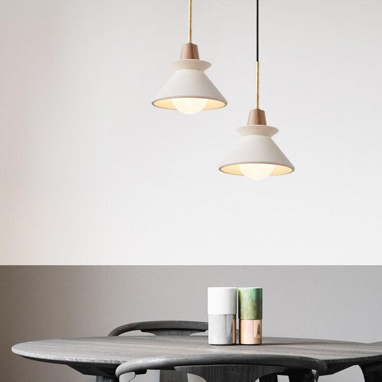 Minimalist White Cement Pendant Light – Modern Tapered Design for Living Spaces 10