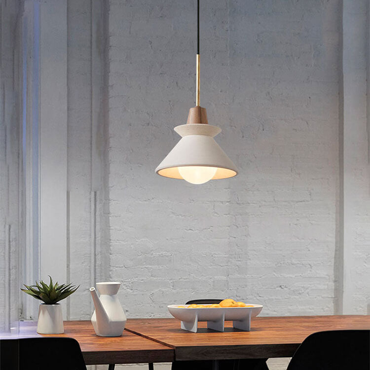 Minimalist White Cement Pendant Light – Modern Tapered Design for Living Spaces 11