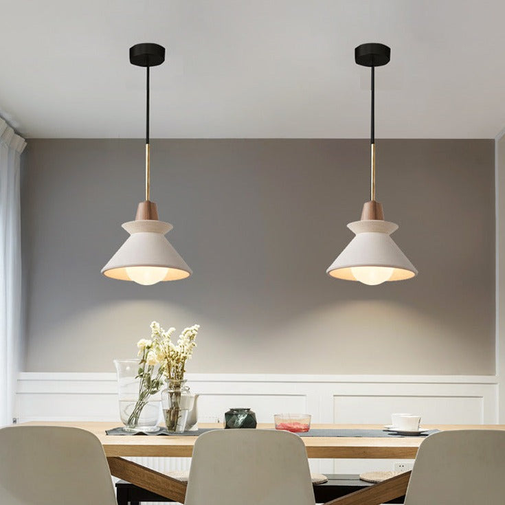 Minimalist White Cement Pendant Light – Modern Tapered Design for Living Spaces 2