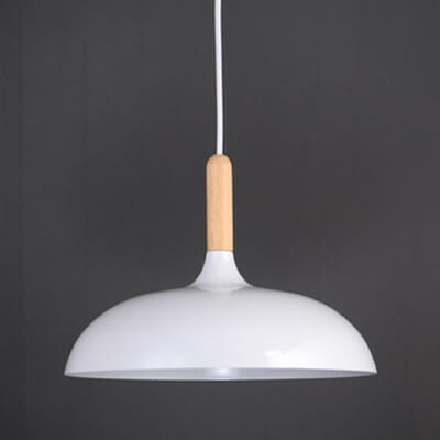 Modern 1-Light Dome Pendant Light with Metal and Wood Top – Stylish Kitchen Hanging Light 0