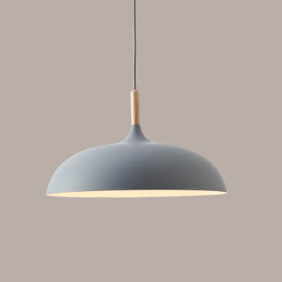 Modern 1-Light Dome Pendant Light with Metal and Wood Top – Stylish Kitchen Hanging Light 10