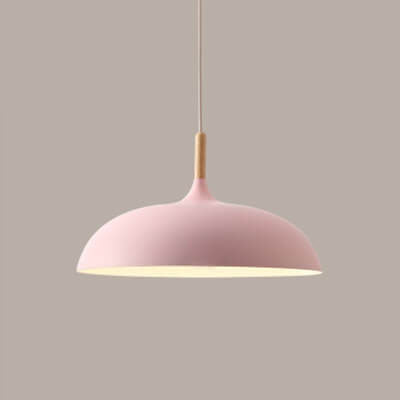 Modern 1-Light Dome Pendant Light with Metal and Wood Top – Stylish Kitchen Hanging Light 11