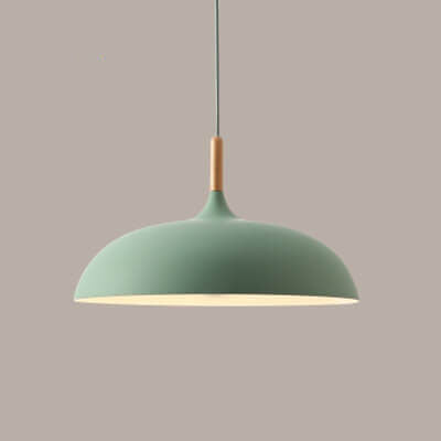 Modern 1-Light Dome Pendant Light with Metal and Wood Top – Stylish Kitchen Hanging Light 12
