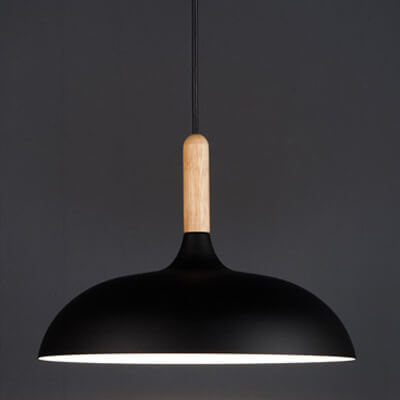 Modern 1-Light Dome Pendant Light with Metal and Wood Top – Stylish Kitchen Hanging Light 15