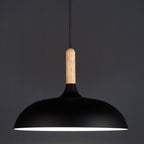 Modern 1-Light Dome Pendant Light with Metal and Wood Top – Stylish Kitchen Hanging Light 15