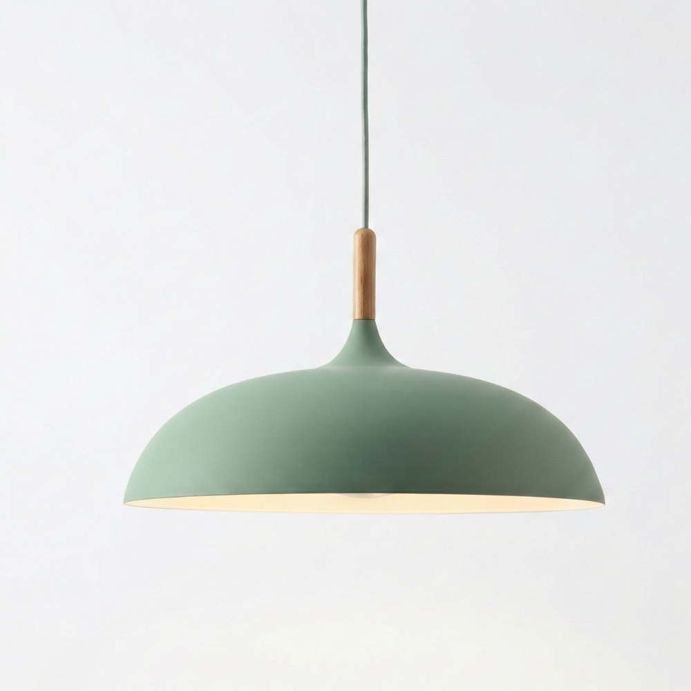 Modern 1-Light Dome Pendant Light with Metal and Wood Top – Stylish Kitchen Hanging Light 16