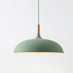 Modern 1-Light Dome Pendant Light with Metal and Wood Top – Stylish Kitchen Hanging Light 16