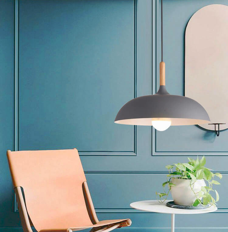 Modern 1-Light Dome Pendant Light with Metal and Wood Top – Stylish Kitchen Hanging Light 3