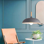 Modern 1-Light Dome Pendant Light with Metal and Wood Top – Stylish Kitchen Hanging Light 3