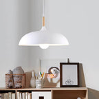Modern 1-Light Dome Pendant Light with Metal and Wood Top – Stylish Kitchen Hanging Light 5