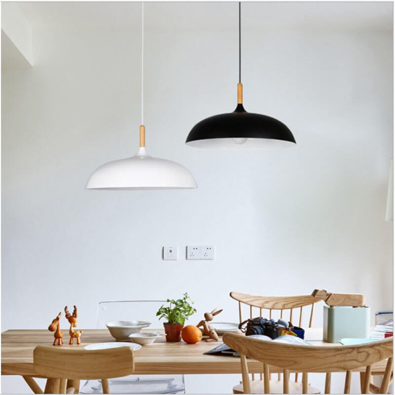 Modern 1-Light Dome Pendant Light with Metal and Wood Top – Stylish Kitchen Hanging Light 6