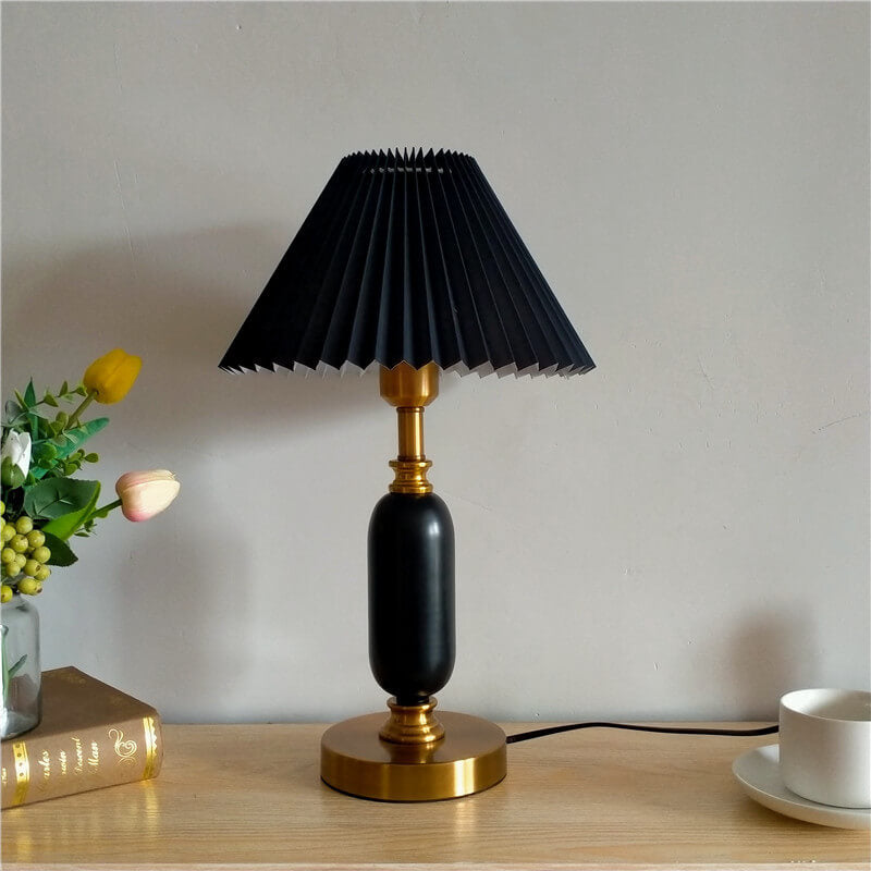Modern 1-Light Table Lamp with Pleated Shade – Versatile Bedside or Desk Lamp in Black, White, or Coffee Finish 1