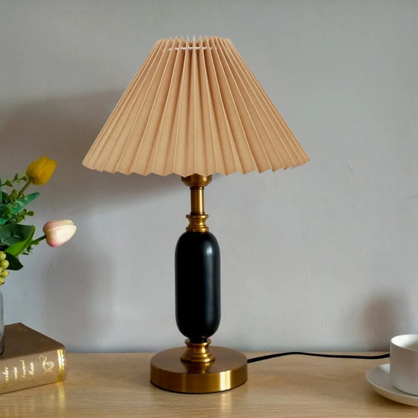 Modern 1-Light Table Lamp with Pleated Shade – Versatile Bedside or Desk Lamp in Black, White, or Coffee Finish 2