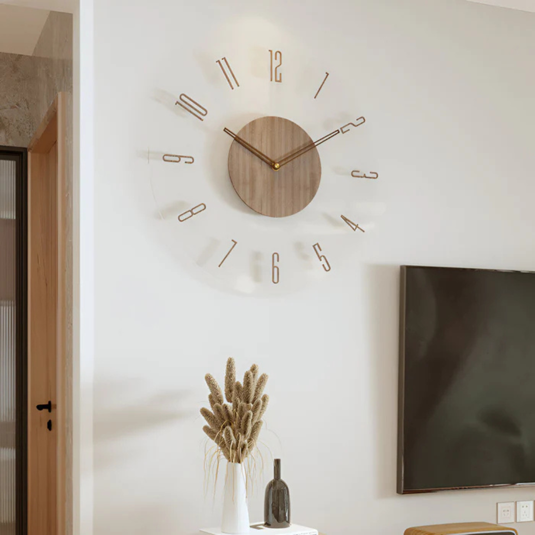 Modern 30 cm Wall Clock – Silent Quartz Mechanism with Acrylic and Wood Design for Minimalist Home Decor 1