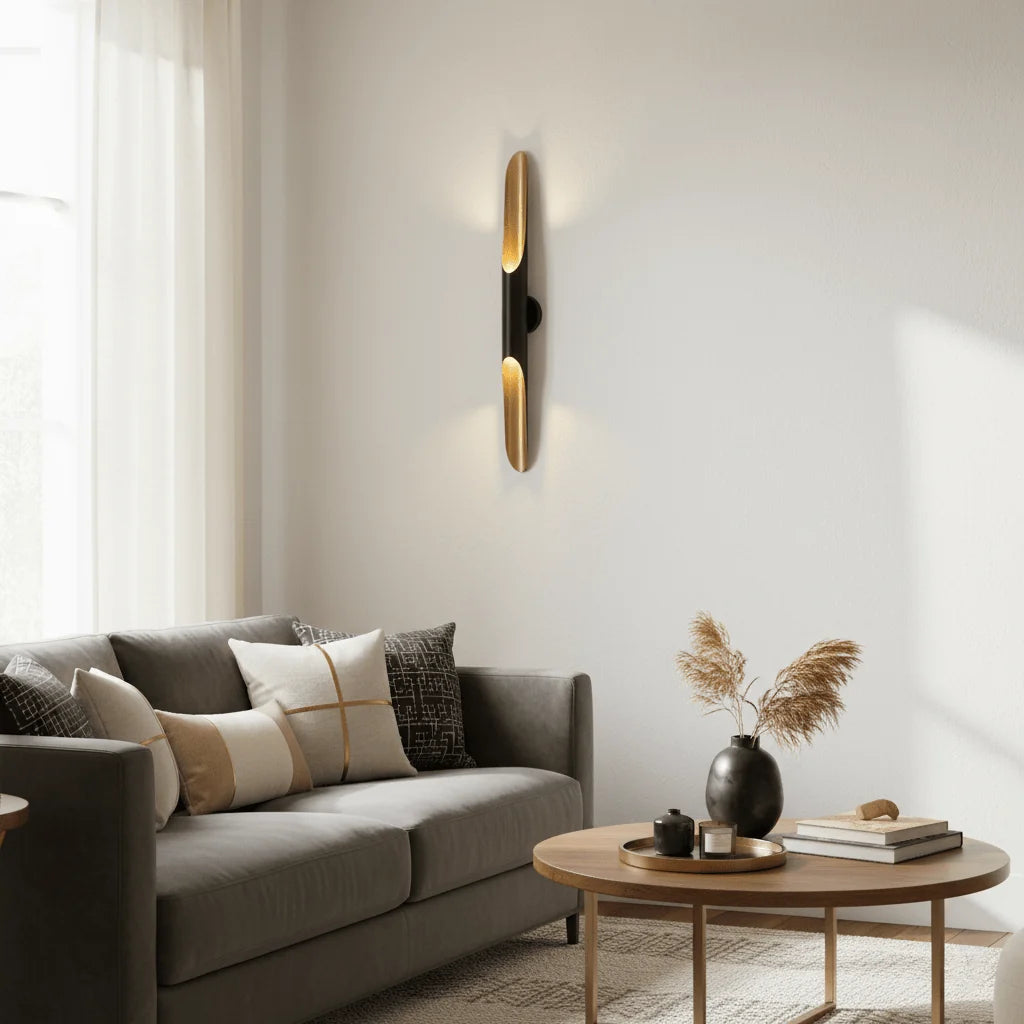 Black Metal LED Wall Sconce Adjustable Arm Gold Accent Modern Living Room Bedroom Home Decor - Stack & Clear 9
