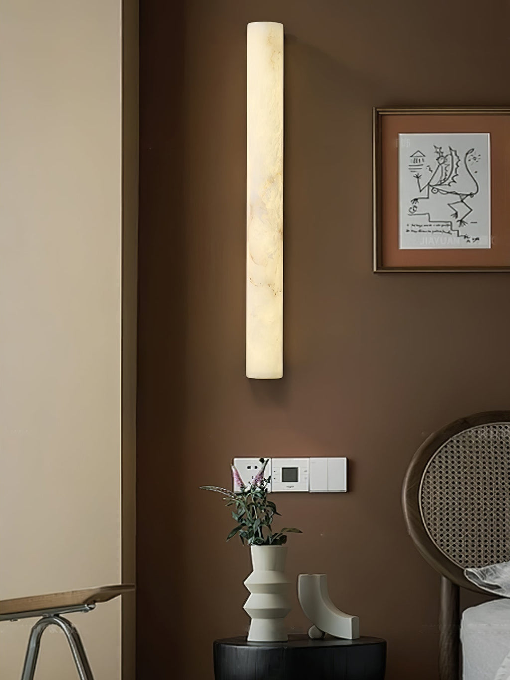 Modern Alabaster LED Wall Sconce White Finish Indoor Light 4
