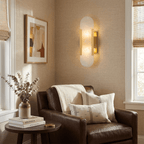 Modern Alabaster Wall Sconce With Brass Accents 6