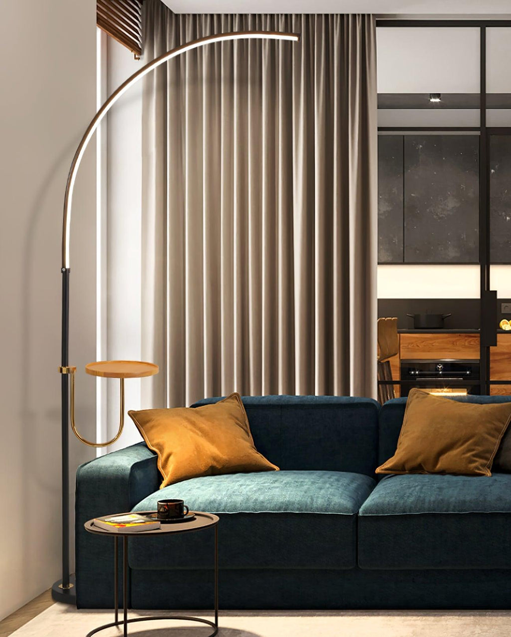 Modern Arc Floor Lamp - Black with Adjustable LED Light Color 5