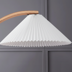 Modern Arc Floor Lamp with Pleated Shade for Living Room – Solid Wood Design 11