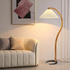 Modern Arc Floor Lamp with Pleated Shade for Living Room – Solid Wood Design 6