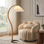 Modern Arc Floor Lamp with Pleated Shade for Living Room – Solid Wood Design 9