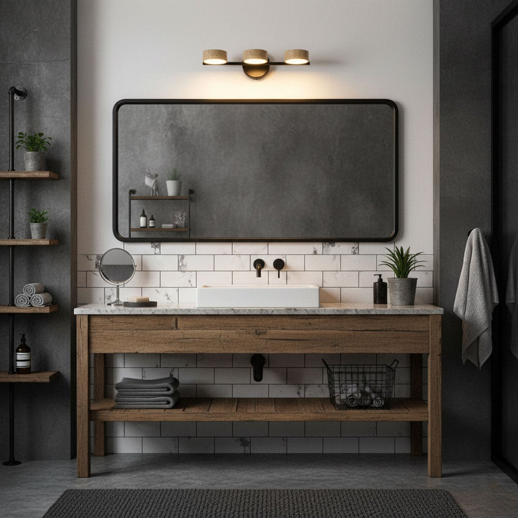 Modern Bathroom Vanity Light with Dimmable Yellow Travertine Shades 2