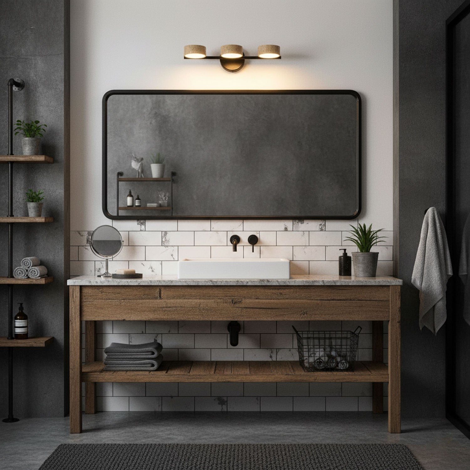 Modern Bathroom Vanity Light with Dimmable Yellow Travertine Shades 2